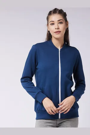 Miss Chase Women Solid Navy Blue Bomber Jacket