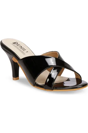 Denill Black Slim Heeled Sandals