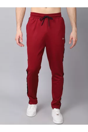 Rodamo Men Maroon Striped Slim-Fit Cotton Trackpants