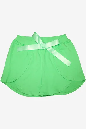 KiddoPanti Girls Green Solid Shorts