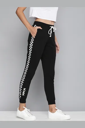 Kook N Keech Women Black Solid Straight Fit Side Striped Cropped Joggers