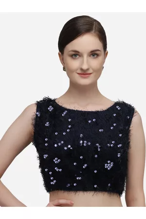 Fab Dadu Women Navy Blue Embellished Silk Saree Blouse