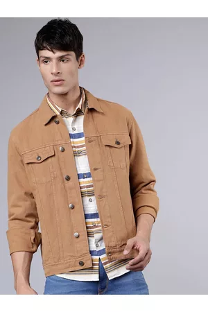 Highlander Men Khaki Solid Denim Jacket