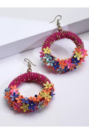 Anekaant Fuchsia Circular Drop Earrings