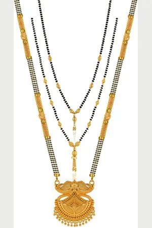 Brandsoon Set Of 3 Gold-Plated Black Beaded Mangalsutra Set