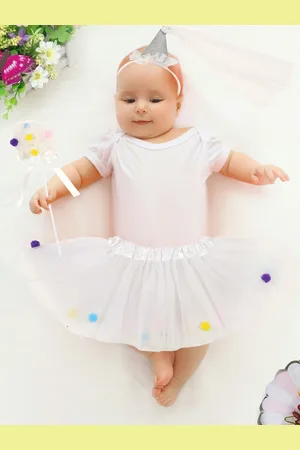 Baby Moo Girls White Self-Design Knee-Length Flared Tutu Skirt