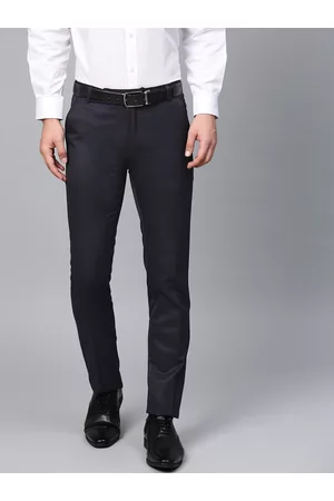 MANQ Men Navy Blue Smart Slim Fit Solid Formal Trousers