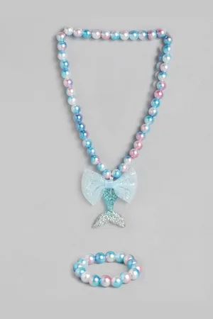 EL REGALO Girls Blue White Beaded Mermaid Jewellery Set