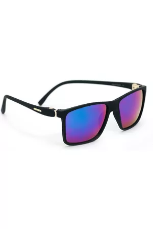 Sunnies Unisex Mirrored Lens & Black Rectangle Sunglasses with UV Protected Lens