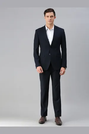 Park Avenue Men Navy Blue Solid Super Slim Fit 2 Piece Formal Suit
