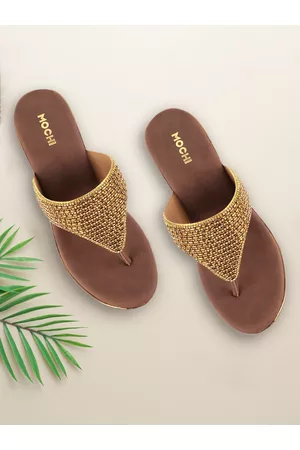 All Things Mochi Women Gold-Toned Embellished Sandals