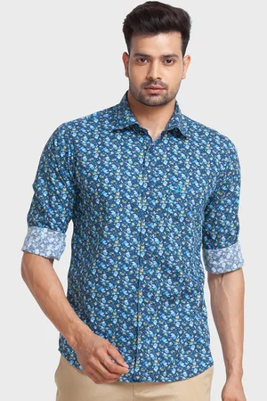ColorPlus Men Blue Tailored Fit Floral Printed Casual Shirt
