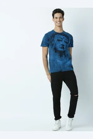 Huetrap Men Blue Printed Round Neck T-shirt