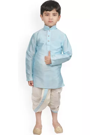 SG Boys Turquoise Blue & Off White Solid Kurta with Dhoti Pants