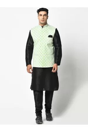 DEYANN Men Green & Black Kurta & Pyjama With Nehru Jacket