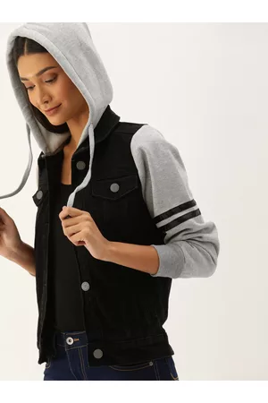 Campus Women Black Solid Windcheater Denim Jacket