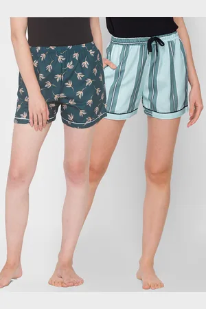 FashionRack Women Teal & Blue Pack of 2 Printed Lounge Shorts