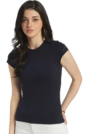 EDRIO Women Navy Blue & raisin black T-shirt
