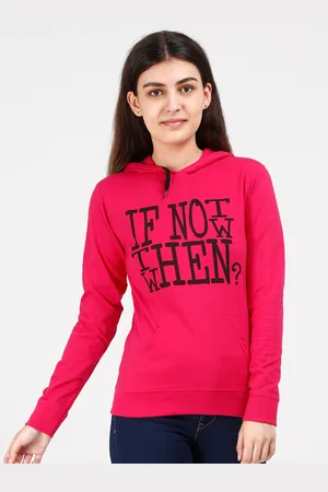 Fleximaa Women Pink Printed Hooded Sweatshirt