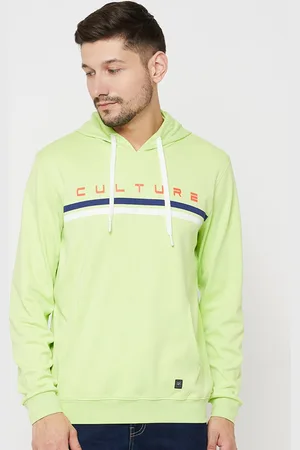 EDRIO Men Lime Green Printed Hooded Sweatshirt