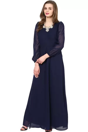 La Zoire Women Navy Blue Solid V-Neck Maxi Dress