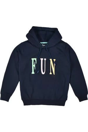 FUNKRAFTS Unisex Kids Navy Blue Printed Fleece Hooded Sweatshirt