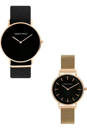 Joker & Witch Black & Rose Gold-Toned Jennifer & Oliver Couple Watch Gift Set-JWCW178
