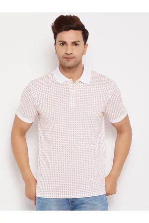 WILD WEST Men White Striped Polo Collar T-shirt