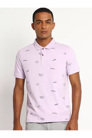 Lee Men Lavender Printed Polo Collar Slim Fit Cotton T-shirt