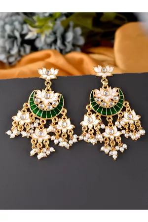 Silvermerc Designs Green & Gold-Plated Paisley Shaped Chandbalis Earrings