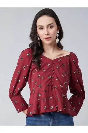 Rare Fashion Women Red Printed Peplum Top