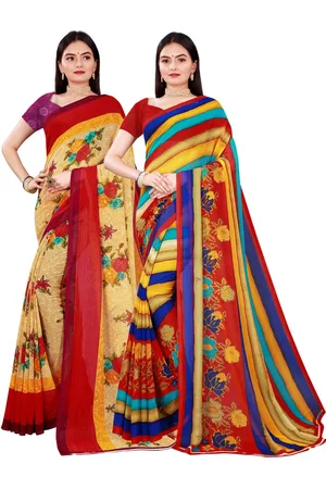 Kalini Pack Of 2 Women Beige & Multicolored Pure Georgette Saree With Unstitched Blouse