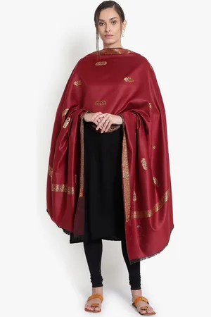 Mizash Women Maroon Embrioidered Shawl