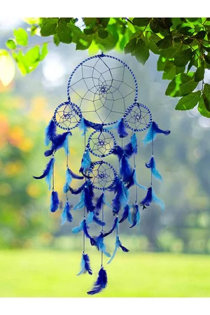 DULI Blue Handmade Blue 5 Rings Dream Catcher