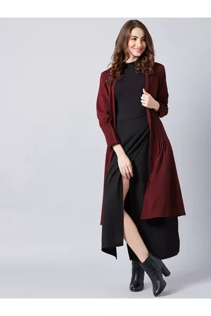ATHENA Women Maroon Solid Open Front Shrug