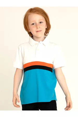 Cherry Crumble Boys Blue & White Colourblocked Polo Collar T-shirt