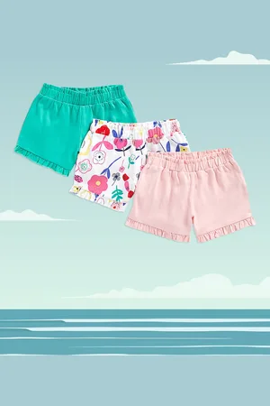 Mothercare Infant Girls 3-Pcs High-Rise Pure Cotton Shorts