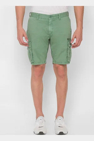 SPYKAR Men Green Solid Relaxed Fit Mid Rise Cargo Shorts