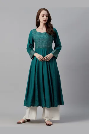 Cayman Women Green Embroidered Anarkali Kurta