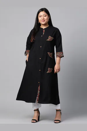 Divena World Women Black Applique Detail A-Line Kurta