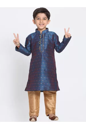 Vastramay Boys Navy Blue & Beige Self Design Kurta with Churidar