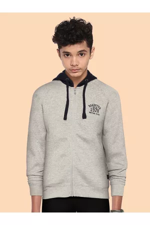 Roadster Boys Grey Solid Hooded Sweatshirt