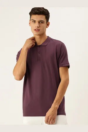 Forever 21 Men Burgundy Self Designed Polo Collar T-shirt