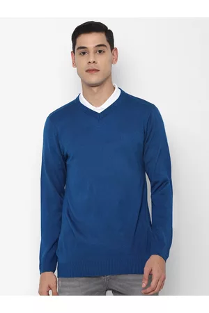 Forever 21 Men Blue Solid Pullover Sweater