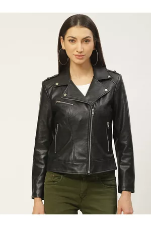 Leather Retail Women Black Solid Lightweight Biker Jacket