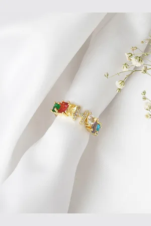 Joker & Witch Gold-Toned & White Stone Studded Alphabet H Finger Ring