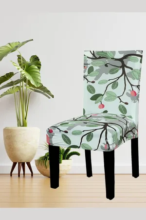 House Of Quirk Set Of 6 Green & Grey Printed Non-Slip Removable Chair Covers