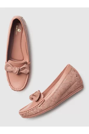 Marc Loire Women Nude Embellished Wedge Loafers With Bows
