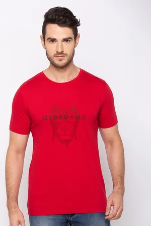 Giordano Men Red Printed Round Neck T-shirt