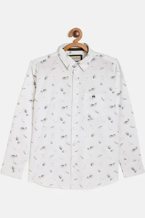 Crimsoune Club Boys White & Black Slim Fit Printed Casual Shirt